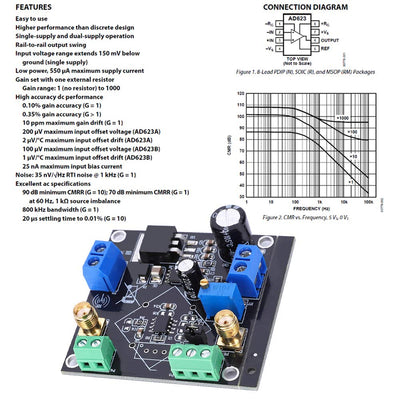 Spannungsverstärkermodul Mini Einstellbarer Instrumentenverstärker Single-Ended/Differential Micro S