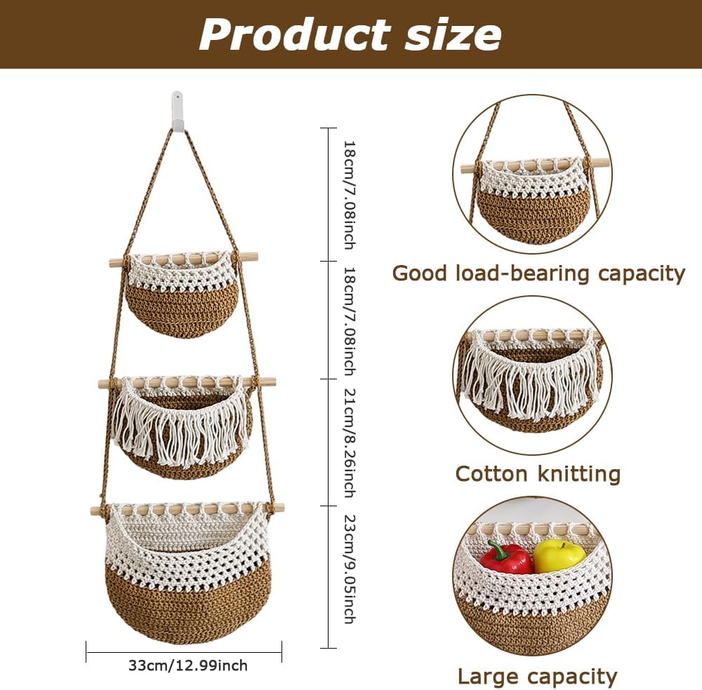 Hängender Organizer Wand, 3 Stufiger Macrame Hanging Storage, Boho Decorative Hanging Organiser, Abn