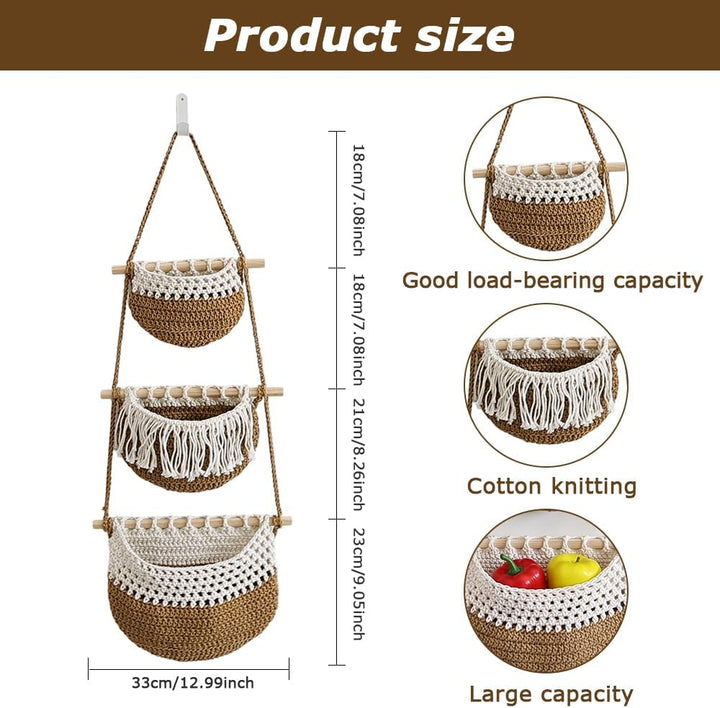 Hängender Organizer Wand, 3 Stufiger Macrame Hanging Storage, Boho Decorative Hanging Organiser, Abn