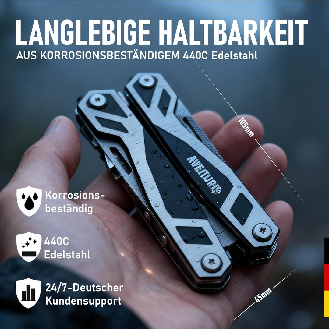 AVENTURIS® Multitool-Werkzeug 21 Funktionen [Edelstahl] Deutscher Standard! Ein Multifunktionswerkze