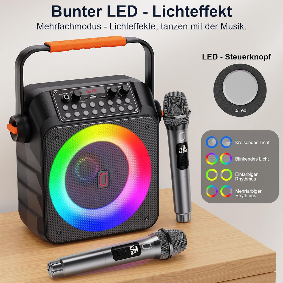 HWWR Karaoke mit 2 Mikrofonen, professioneller Karaoke-Lautsprecher, tragbar, Bluetooth-Lautsprecher