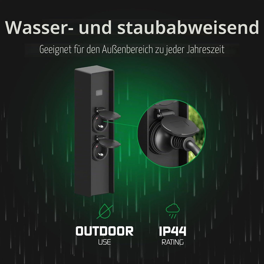 Ledvion - Aussensteckdose mit Pfahl, Inkl. Sensor, 2 Steckdosen, Wasserdicht IP44, 3 Jahre Garantie