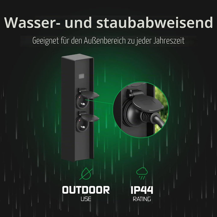 Ledvion - Aussensteckdose mit Pfahl, Inkl. Sensor, 2 Steckdosen, Wasserdicht IP44, 3 Jahre Garantie