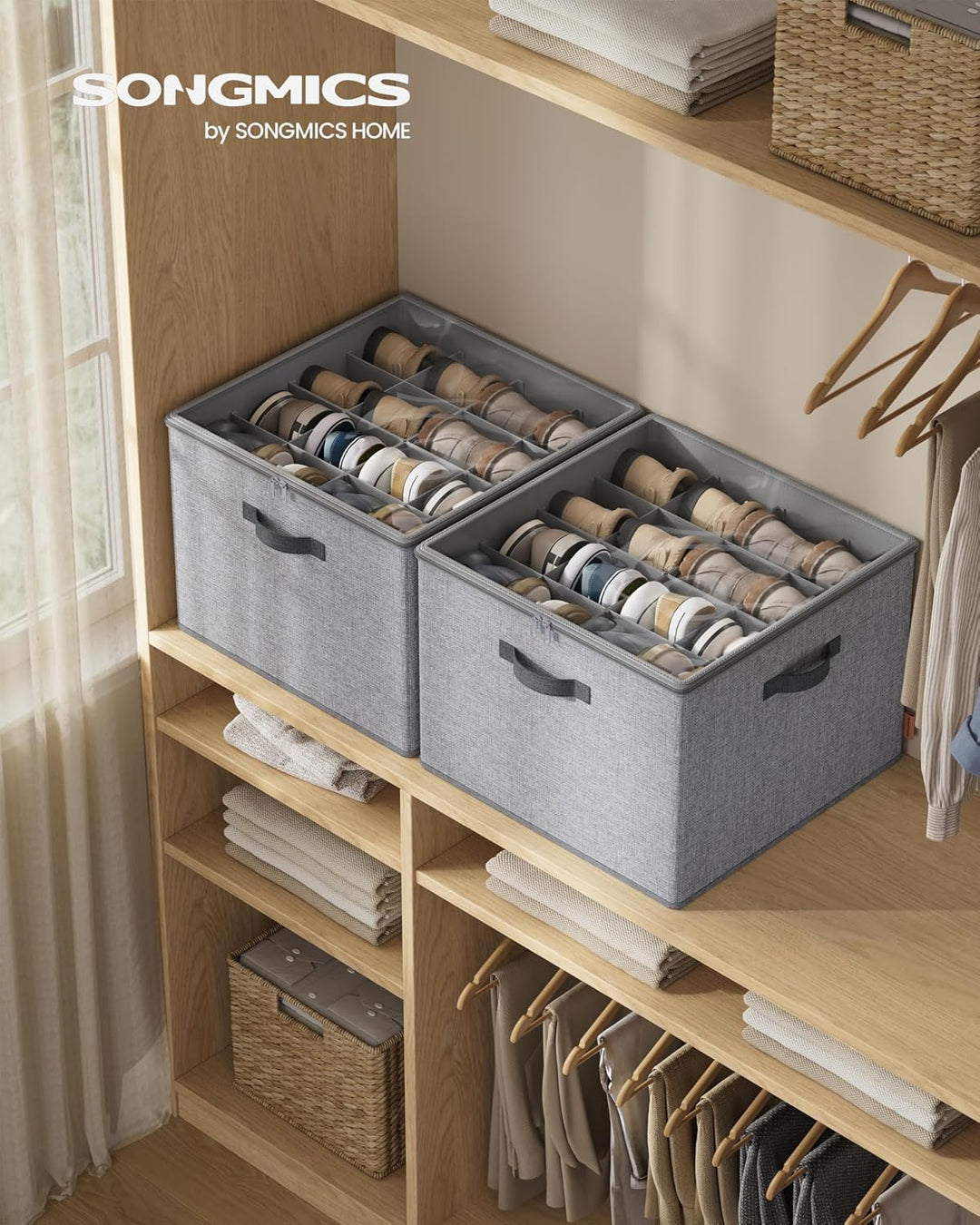 SONGMICS Schuh-Organizer, Schuhaufbewahrung, für 16 Paar Schuhe, Schuhbox, Griffe, platzsparend, Auf