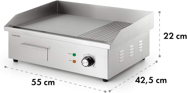 Klarstein Elektrogrill, Grillplatte, Elektrische Grillplatte, Tischgrill, Elektrogrill aus Edelstahl