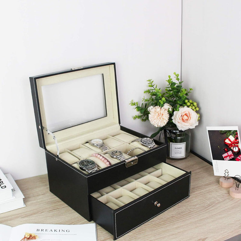 Todeco - Uhrbox, Uhr und Armband Aufbewahrung - Material der Box: MDF - Kissenmaterial: Samt - 20 Uh
