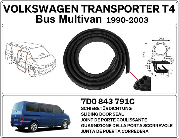 LLS-GERMANY Schiebetürdichtung Dichtung Kompatibel mit V.W. T4 Transporter BUS MULTI Gummidichtung 1