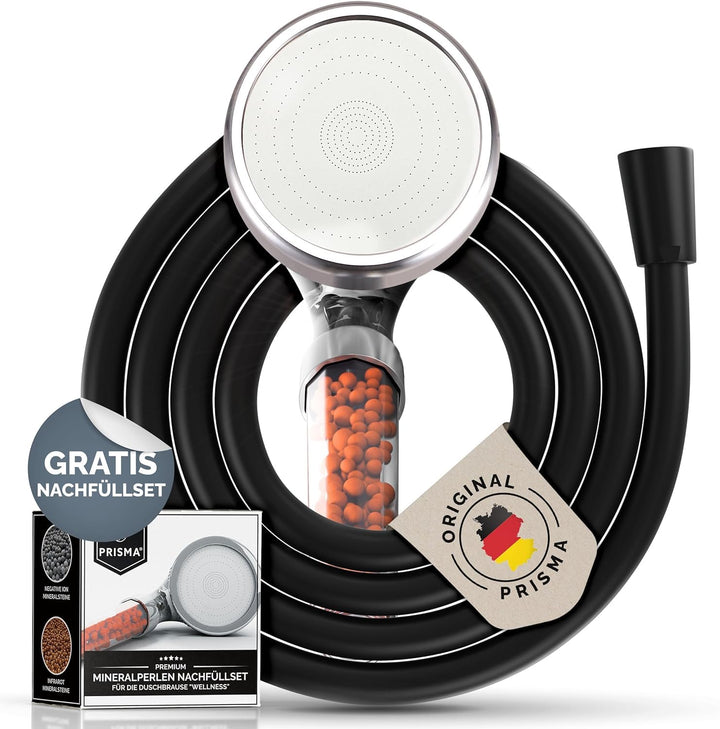 Prisma Handbrause mit Schlauch 160cm Schwarz Matt Made in Germany - Wassersparender Duschkopf mit Sc