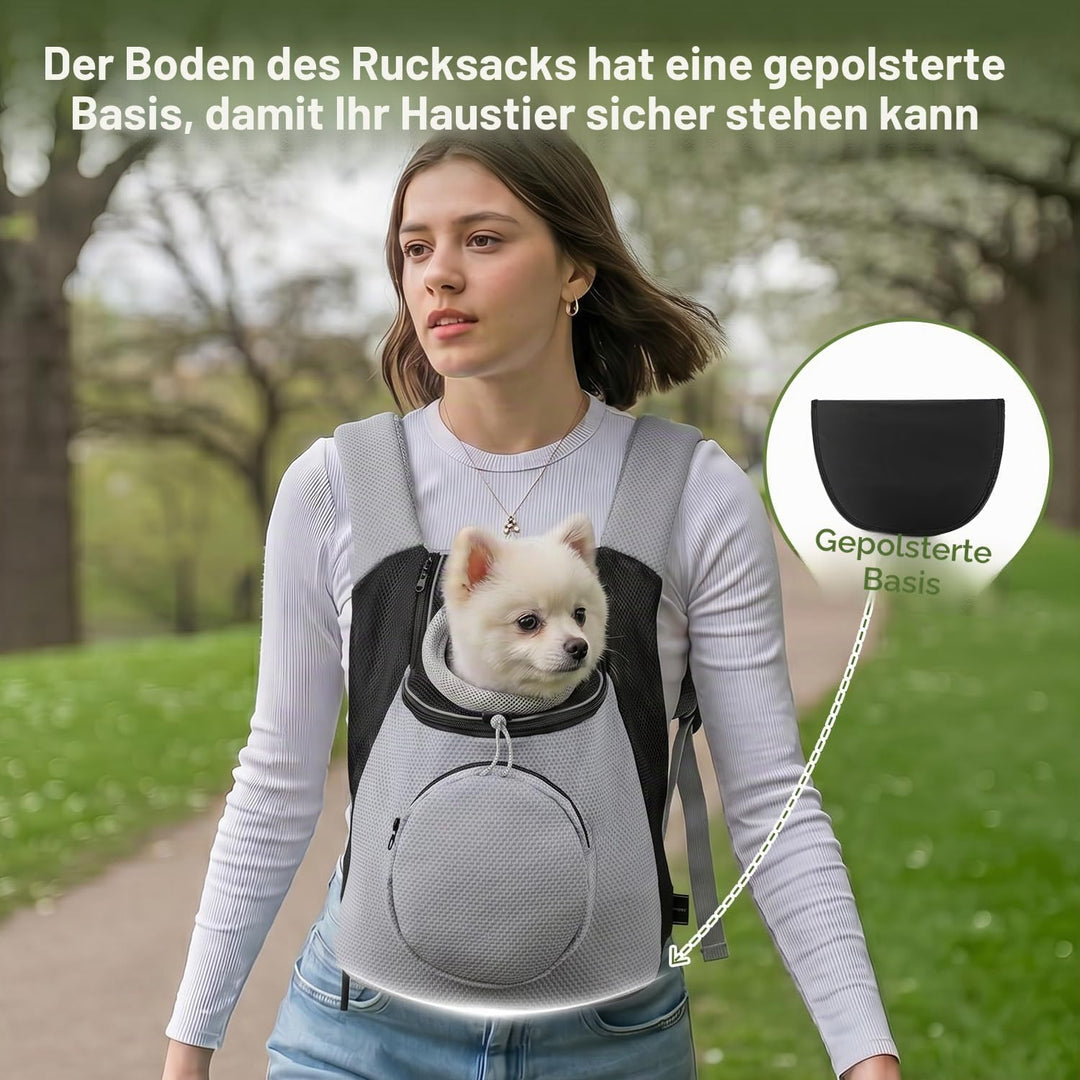 BONTHEE Hundetrage-Rucksack für kleine Hunde & Welpen – atmungsaktiver Frontrucksack mit PE-Boden un