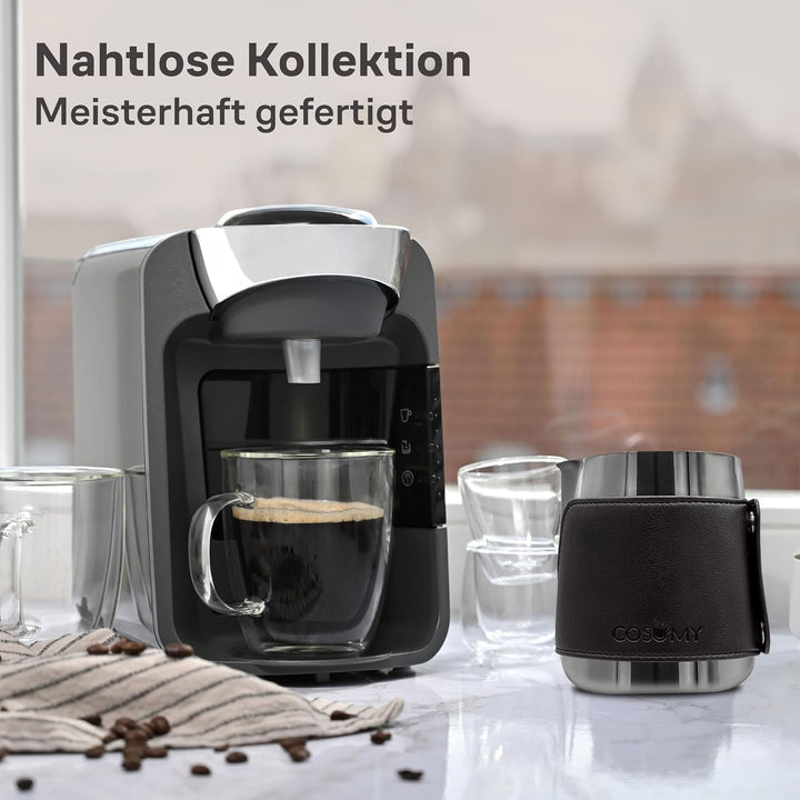 Cosumy Milchkännchen Edelstahl 500ml Schwarz - Milchkanne mit Messkala - Für Latte Art - Barista Zub