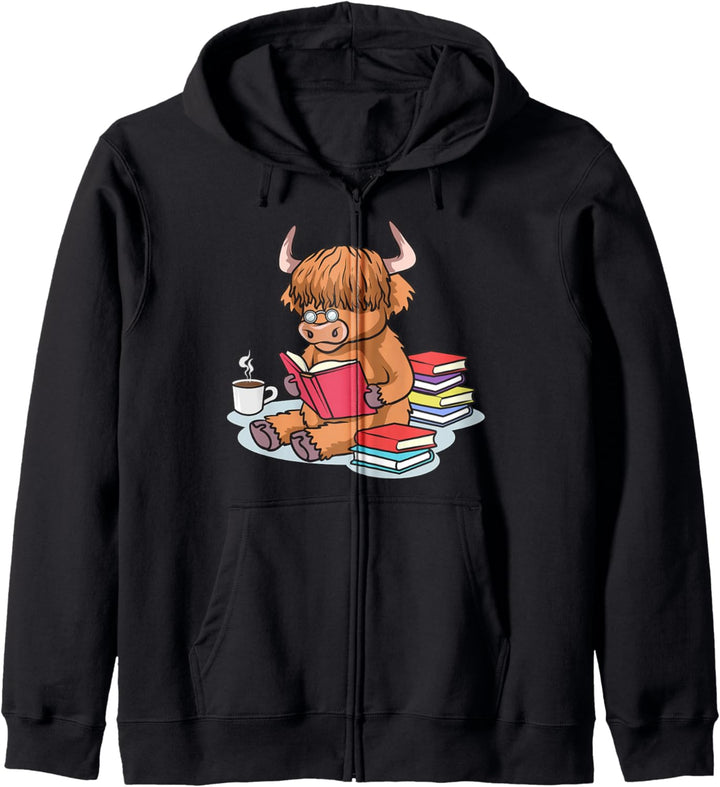 Hochlandrind Hochland Rind Highland Cattle Kuh Bücher Kaffee Kapuzenjacke