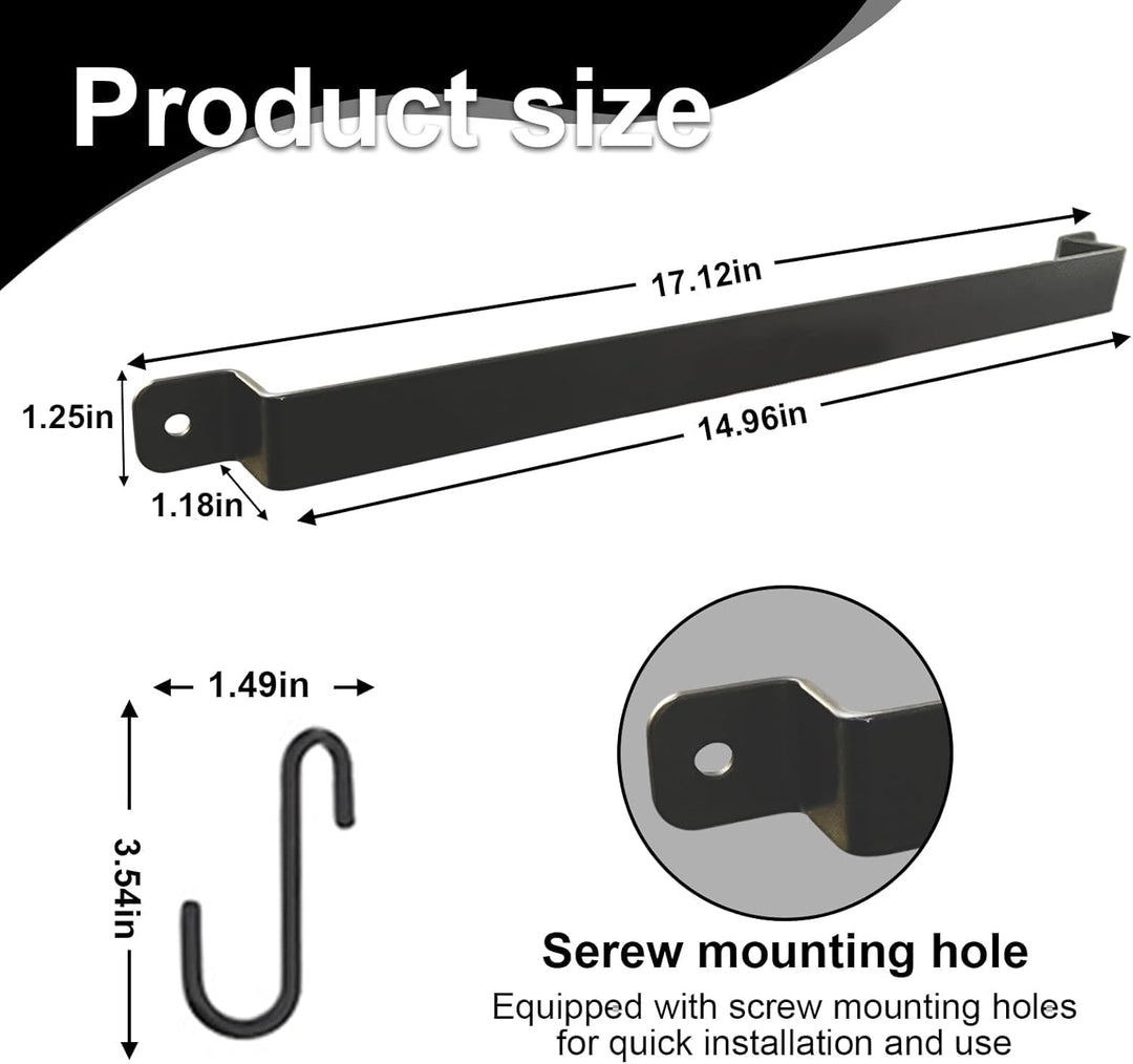 Küchenschiene Wandmontage aus Schwarzem Eisen mit 10 S-Haken (43,5 cm) – Utensilienregal, Hängende P