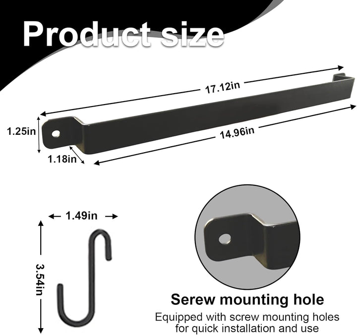 Küchenschiene Wandmontage aus Schwarzem Eisen mit 10 S-Haken (43,5 cm) – Utensilienregal, Hängende P
