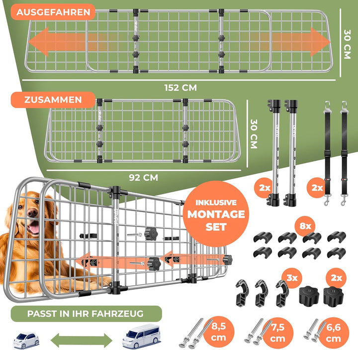 Lovpet® Hundegitter Auto, Autoschutzgitter Trenngitter Universal, verstellbare Breite, Kopfstütze Ko
