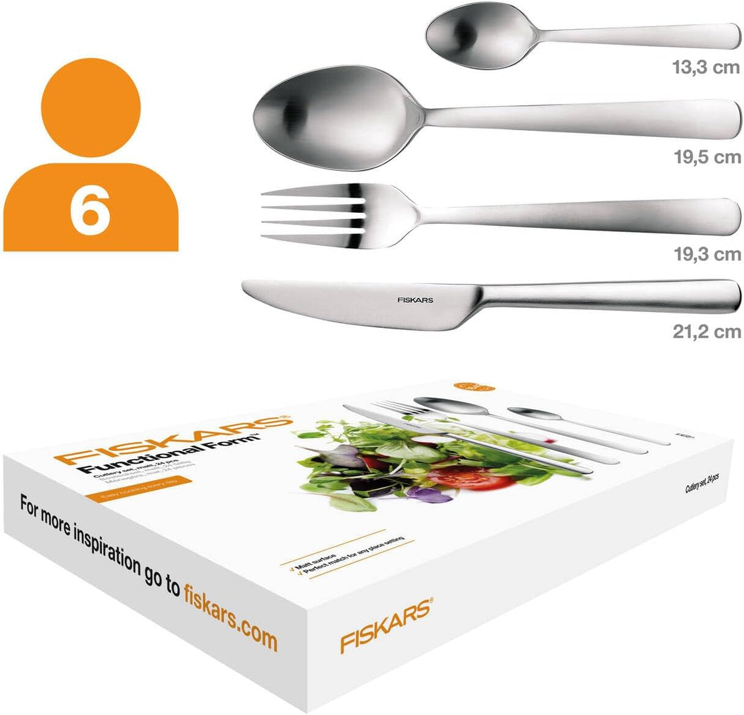 Fiskars Besteck-Set, 24-teilig, Qualitätsstahl, Silber/Matt, Functional Form, 1002961 Besteck-Set, 2