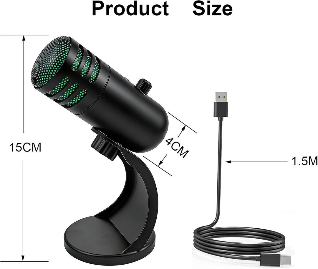 USB-Mikrofon, Kondensatormikrofon mit Ständer, PC-Computer-Gaming-Streaming-Mikrofon mit RGB-Beleuch