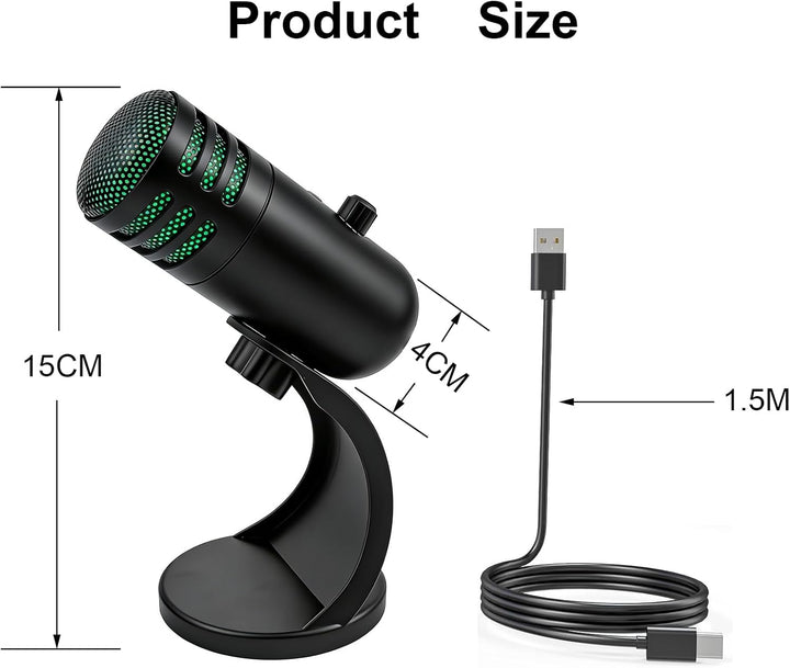 USB-Mikrofon, Kondensatormikrofon mit Ständer, PC-Computer-Gaming-Streaming-Mikrofon mit RGB-Beleuch