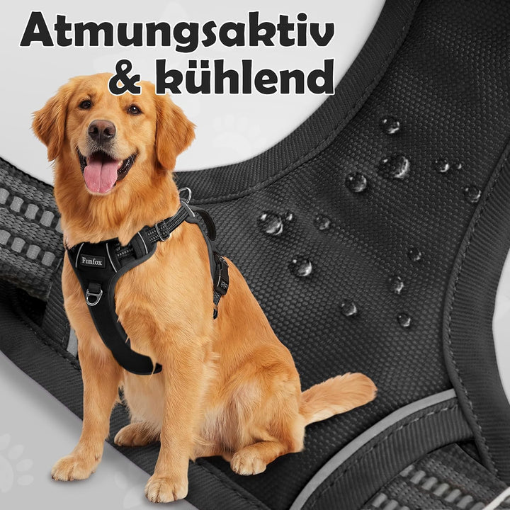 Funfox Hundegeschirr Mittelgrosse Hunde [M] - Verstellbares Anti-Zug Brustgeschirr mit Griff &amp; Refle