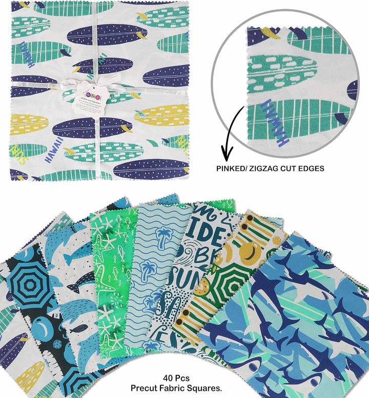 Soimoi Strand Drucken Vorausdruck 10,Zoll-Baumwoll-Stoff-Quilting-Quadrate Charme Pack Diy Patchwork