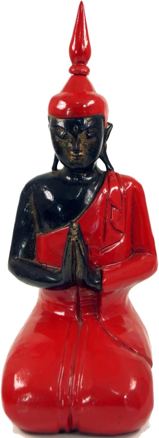 GURU SHOP Geschnitzter Kniender Buddha im Anjali Mudra - rot 37 cm normal Rot 37 Cm, normal Rot 37 C
