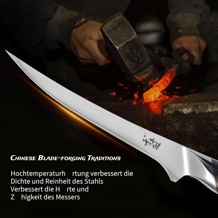 Filetiermesser 20cm, Scharfes Ausbeinmesser, VG-10 Superstahl zum Schneiden von Fleisch und Hühnchen