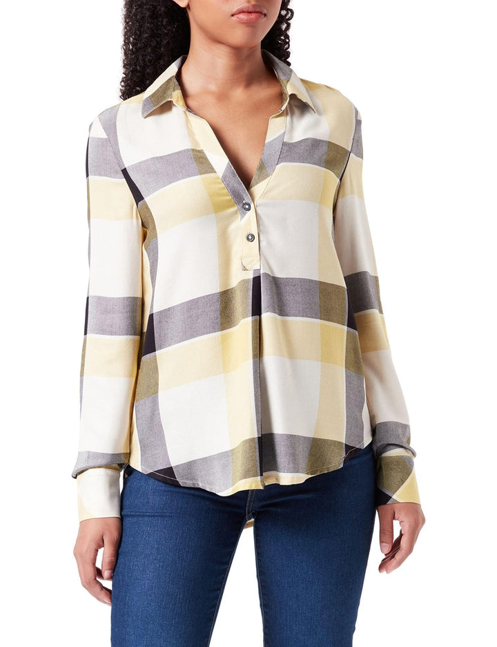 S. Oliver Damen Bluse Hemd Shirt Tunika Jersey Schwarz Gelb Kariert 36 Beige|gelb 81n4, 36 Beige|gel