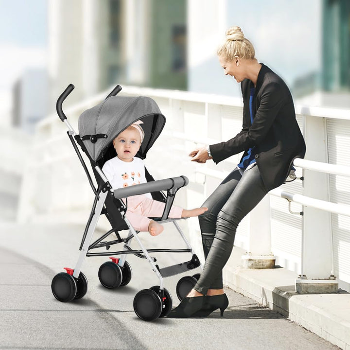 Kinderbuggy, Kinderwagen Zusammenklappbar, Reise-Kinderwagen mit Wattepads und Moskitonetzen (Grau)