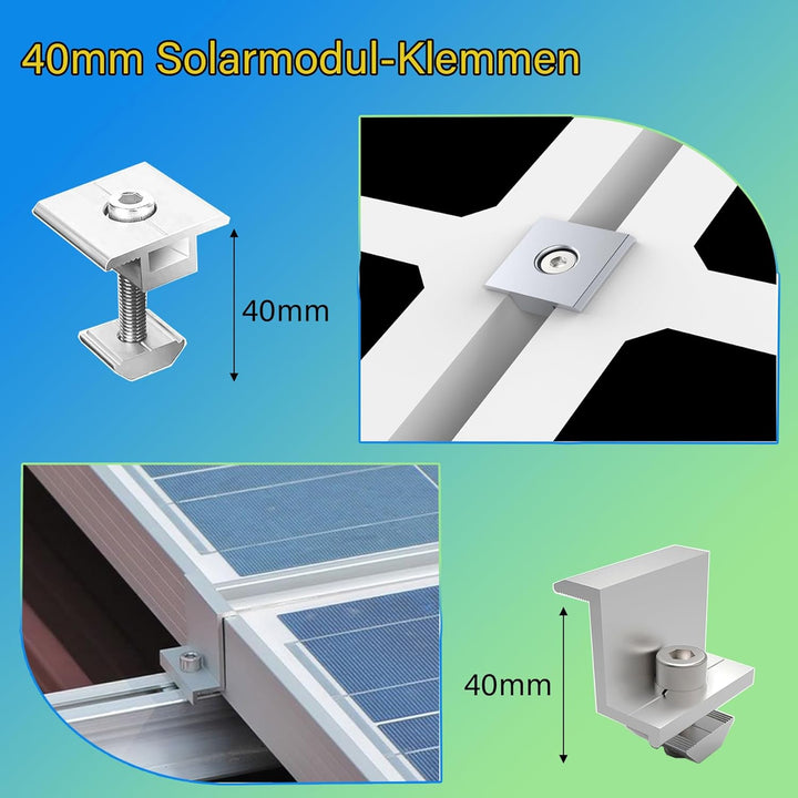 TEOV Solar Halterung Ziegeldach für 1134mm PV, Montageset Halterung Balkonkraftwerk mit 1500mm+1150m
