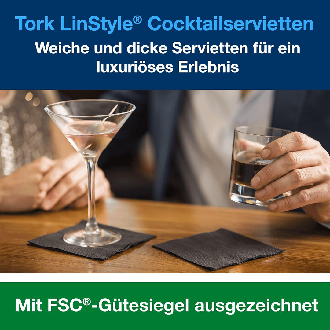 Tork LinStyle 509542 Cocktail Napkins Black, 1/4 Fold, 1-Ply, 23.8 x 23.8 cm, 1 x 100 Napkins, 100 N