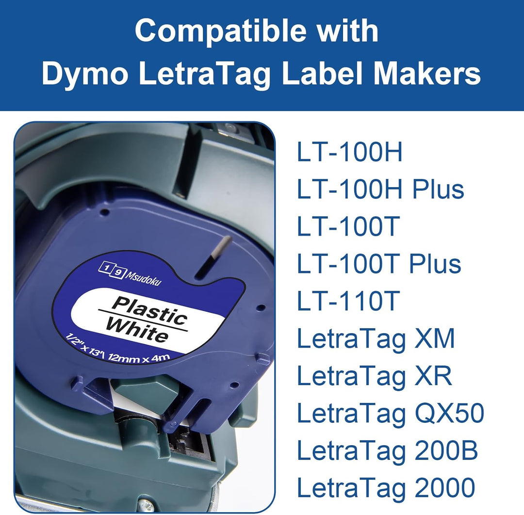 6x Msudoku Ersatz für Dymo 91221 91201 S0721660 12mm x 4m Etikettenband Kompatibel für Dymo Kunststo
