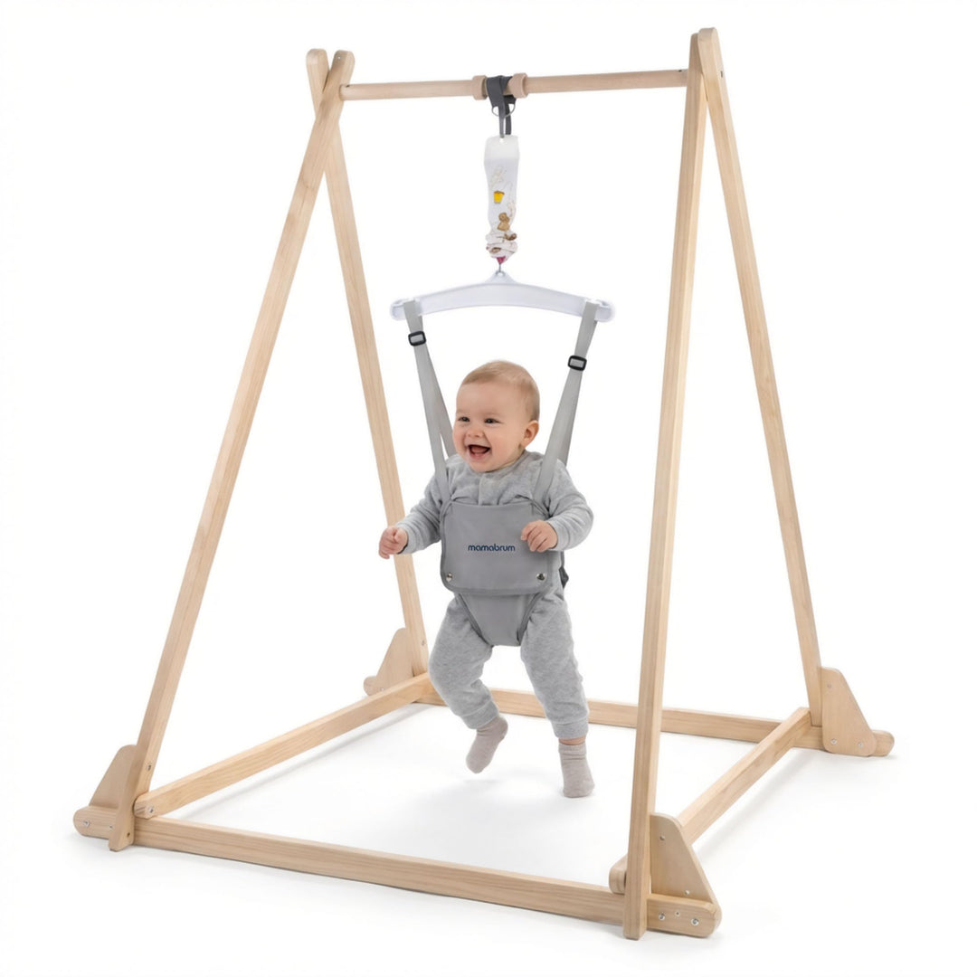 Mamabrum Baby Jumper aus Holz mit verstellbarem Sitz, Holzgestell, Baumwolle und Polyester, Naturfar