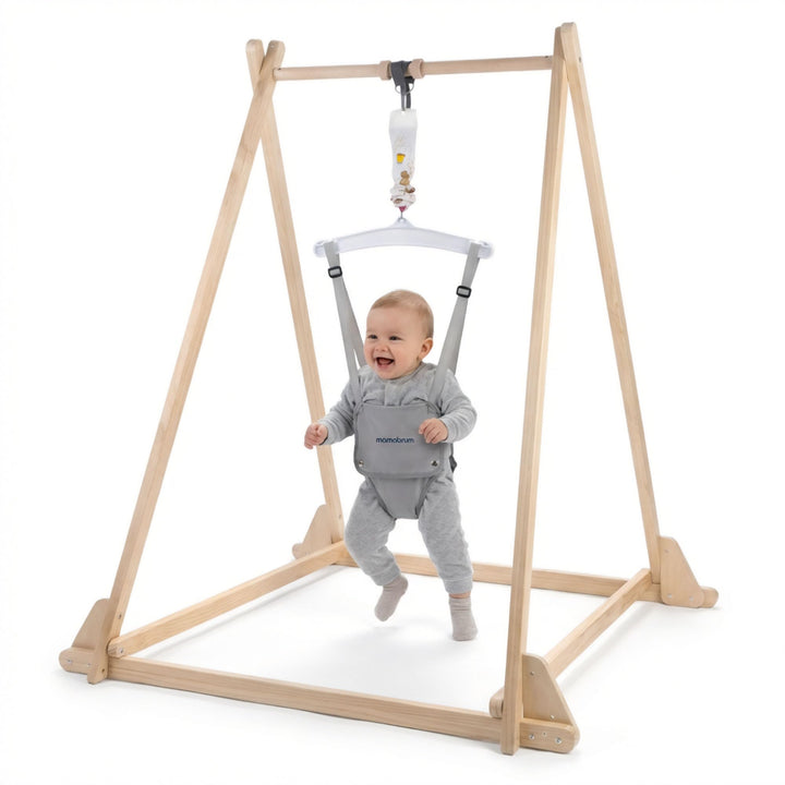 Mamabrum Baby Jumper aus Holz mit verstellbarem Sitz, Holzgestell, Baumwolle und Polyester, Naturfar