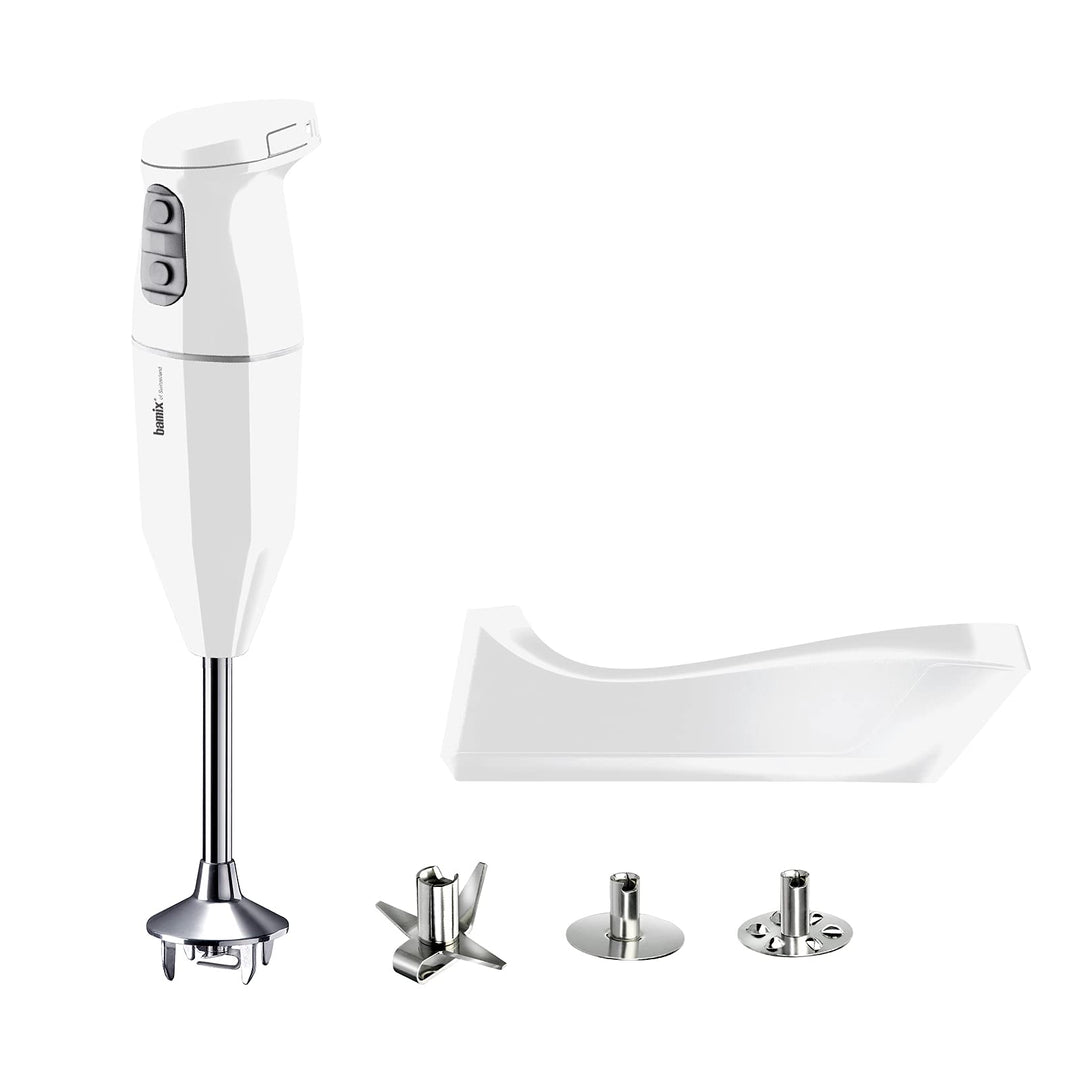 bamix Stabmixer Set cordless kabellos, inkl. Ladestation, Multimesser, Quirl, Schlagscheibe aus Edel