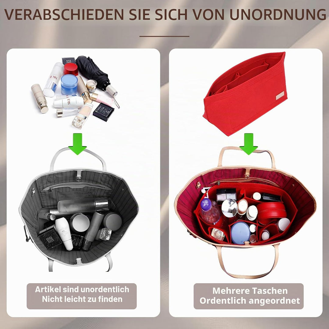 Doxo Filz-Organizer-Einsatz für Handtaschen und Bodenformer, grosse Tragetasche mit Reissverschluss,