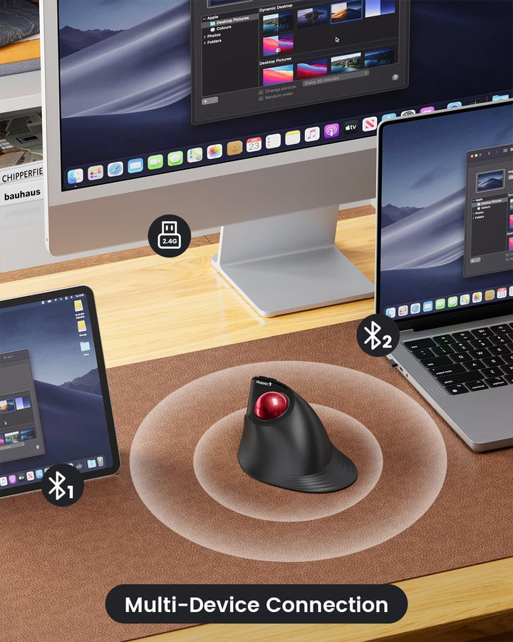 ProtoArc EM05 NL Vertikale Trackball Maus, Kabellos Bluetooth Ergonomische Rollerball Maus mit Finge