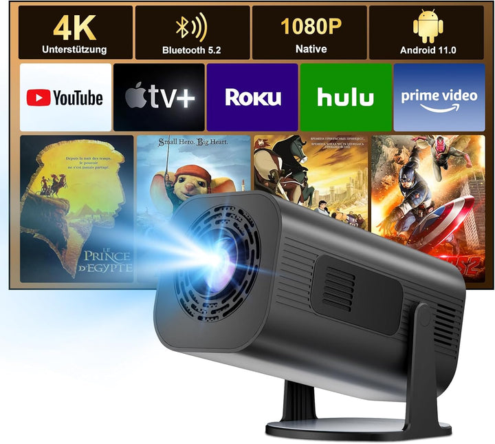 Eroshoo Mini Beamer, 4k Heimkino mit Android 11.0 Tragbarer Beamer, Unterstützt 2.4/5G Dual WiFi und