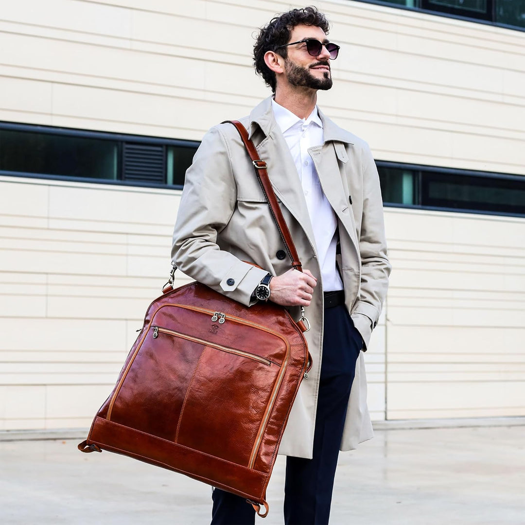 Kleidersack aus Leder - Anzugtasche - Echtleder Schutzhülle Kleidung - Kleidersack Atmungsaktiv - Kl