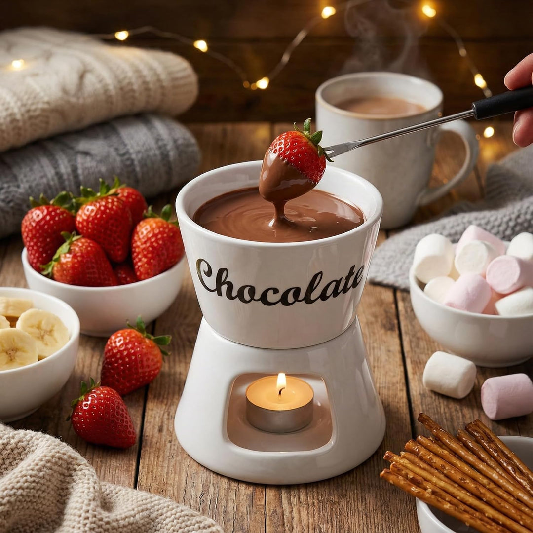 MIJOMA Schokoladenfondue Schoko-Fondue-Set Schokolade incl. 2 Fonduegabeln weiss ca. Ø12x15cm