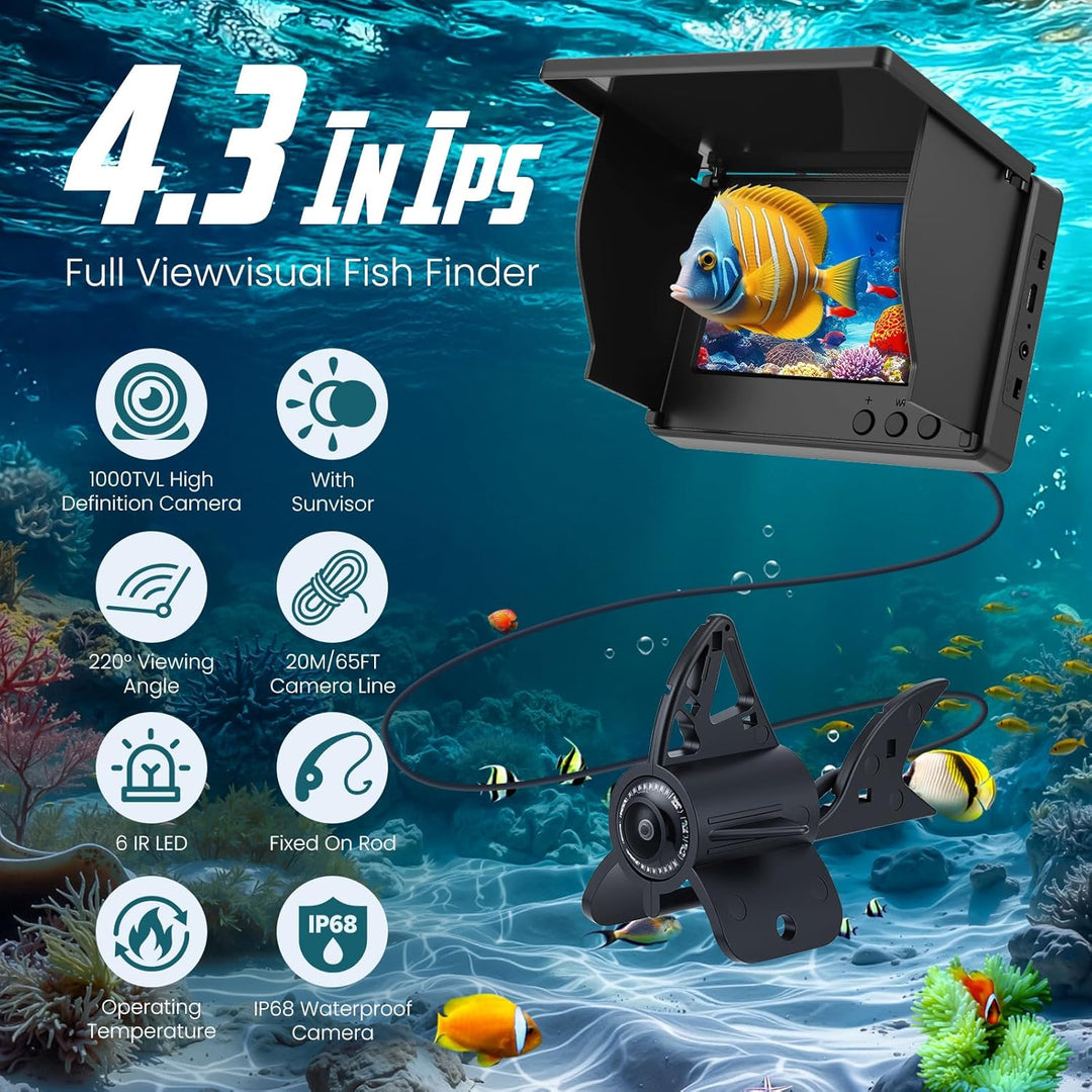 Fischfinder, 4.3 Zoll HD Unterwasserkamera Angeln Fishfinder mit 30m Kabel, IP65 Wasserdicht, 5000mA
