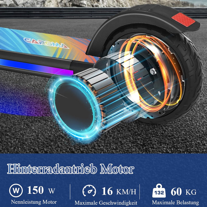 Caroma E Scooter für Kinder Alter 6-14, 150W/180W Motor, 16 km/h, 80 mins Fahrzeit, einstellbare Ges