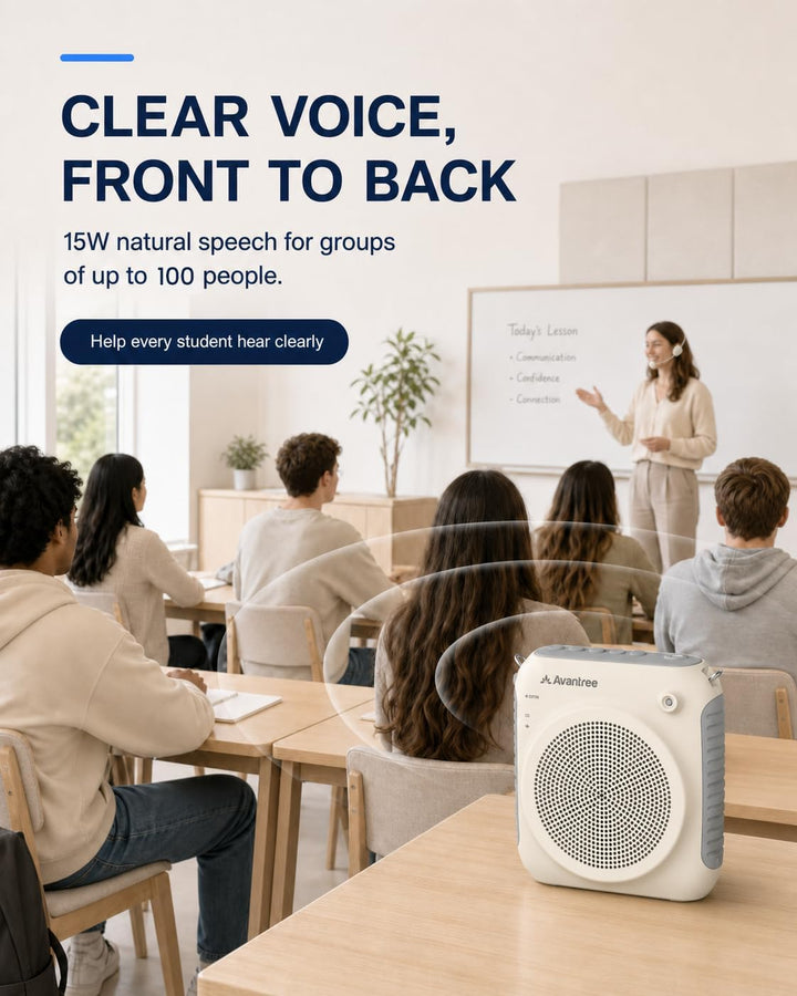 Avantree VoxAmp Lite – Kabelloser Sprachverstärker für Lehrer und Klassenzimmer, Sprechen während de