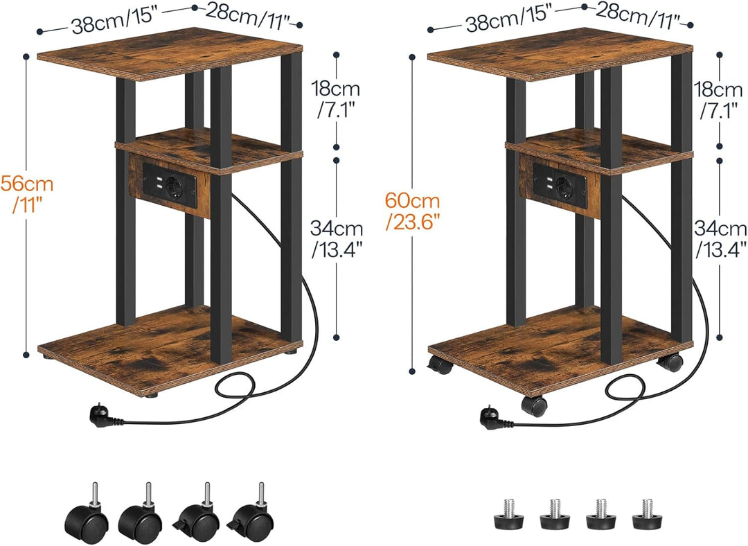 HOOBRO Beistelltisch mit Ladestation, Flip C-Form Sofatisch, Couchtisch mit Rädern und Ablagefläche,