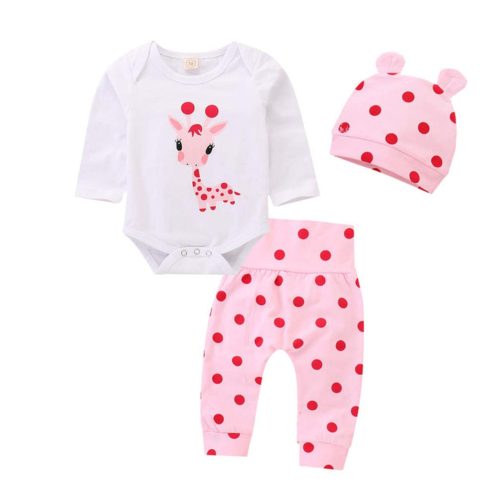 Neugeborene Baby Mädchen Kleidung Giraffe Strampler+Rosa Punkt Hose+ Hat 3Pcs Bekleidungssets 12–18