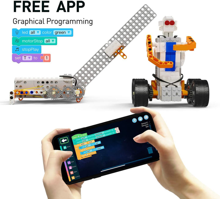 Apitor SuperBot 18 in 1 Roboter Kit, kompatibel mit allen bekannten Bausteinmarken, steuerbarer Bauk