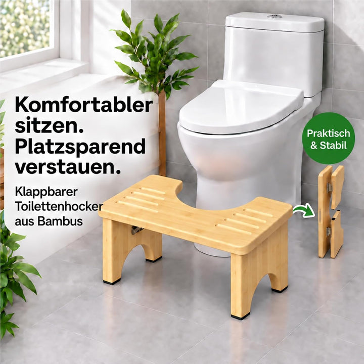 Toilettenhocker Klappbar aus Natürlichem Bambus, WC Hocker, Toilettenhocker