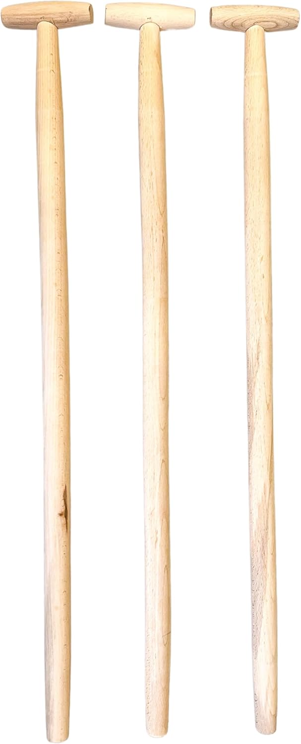 3 Stk. Besenstiel Holz 100cm Ersatzstiel mit T-Griff, Holzstiel aus Buchenholz, Gerätestiel Ø 38 mm,