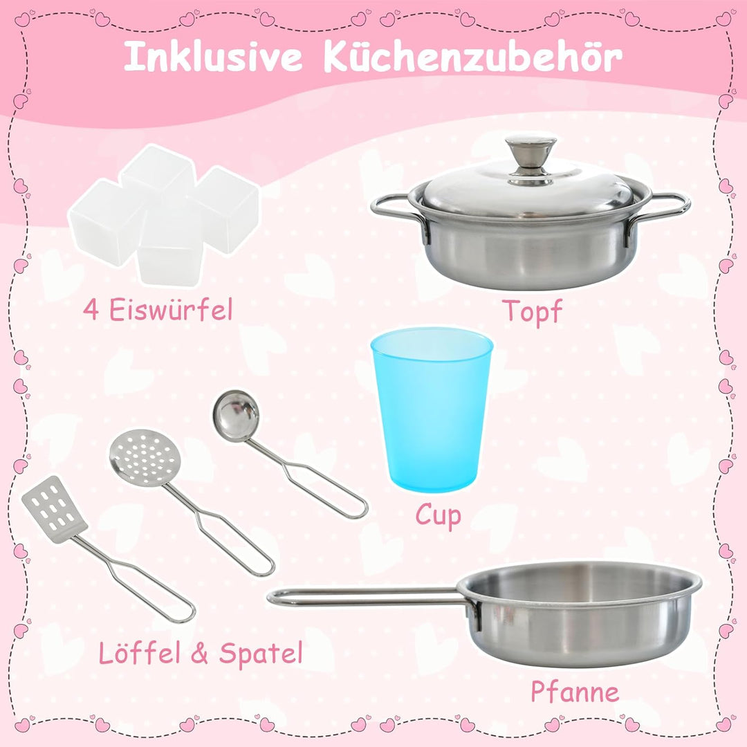 GOPLUS Kinderküche aus Holz, Kinderspielküche mit Mikrowellen, Backofen, Wasserbecken, Kreidetafel &