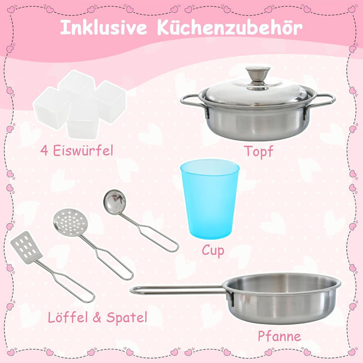 GOPLUS Kinderküche aus Holz, Kinderspielküche mit Mikrowellen, Backofen, Wasserbecken, Kreidetafel &