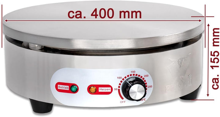 Beeketal 'BC40-1R' Gastro Crepes Maker mit Ø 400 mm antihaft Crepesplatte, 50-300 °C stufenlos einst