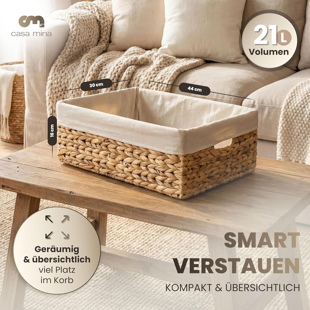 Casa Mina Korb Aufbewahrung L44xW30xH16cm 100% natürlich aus Wasserhyazinthe I Dekorative Körbe Aufb
